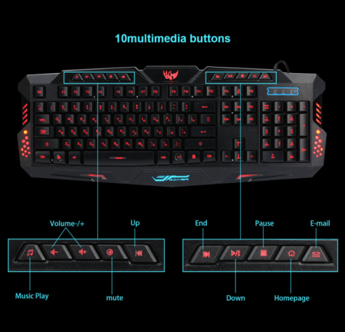 J10 tricolor backlight wired gaming keyboard set colorful luminous gaming mouse