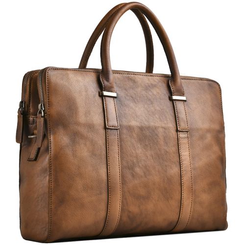 Vintage Vegetable Tanned Leather Men's First yer Cowhide Casual Business Handbag