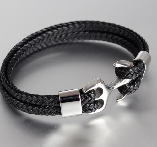 Men's Stainless Steel Anchor  Vintage Woven Leather  Multilayer Bracelet